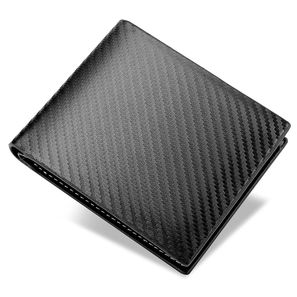 New PU Leather Carbon Fiber Short Wallet For Men Credit Card Holders, Zipper Coin Wallet