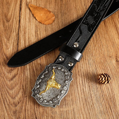 New Men's Western Cowboy Belt - Cool Handsome Black PU BELT Material Embossed Design and Stylish Alloy Buckle Men Belt |...