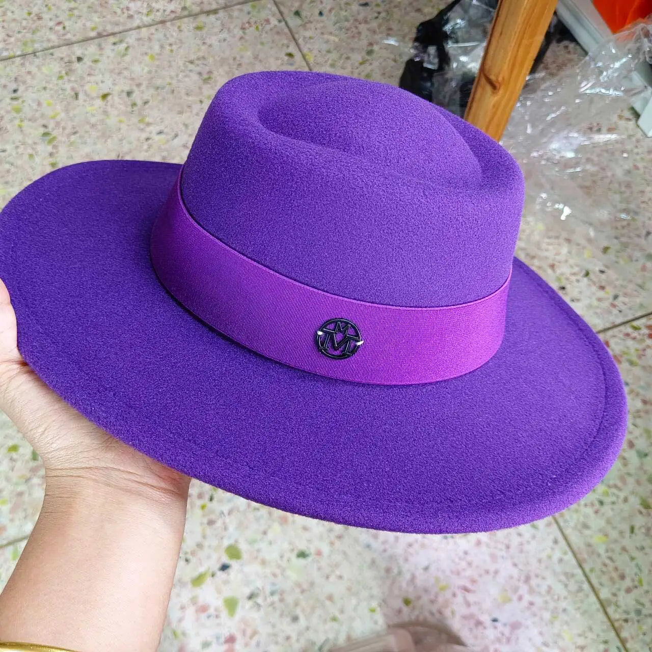 French felt hat Flat-top  Autumn and winter felt hats Letter accessories women's wide-brimmed hat sombrero fedora  sombrero