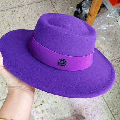 French felt hat Flat-top  Autumn and winter felt hats Letter accessories women's wide-brimmed hat sombrero fedora  sombrero