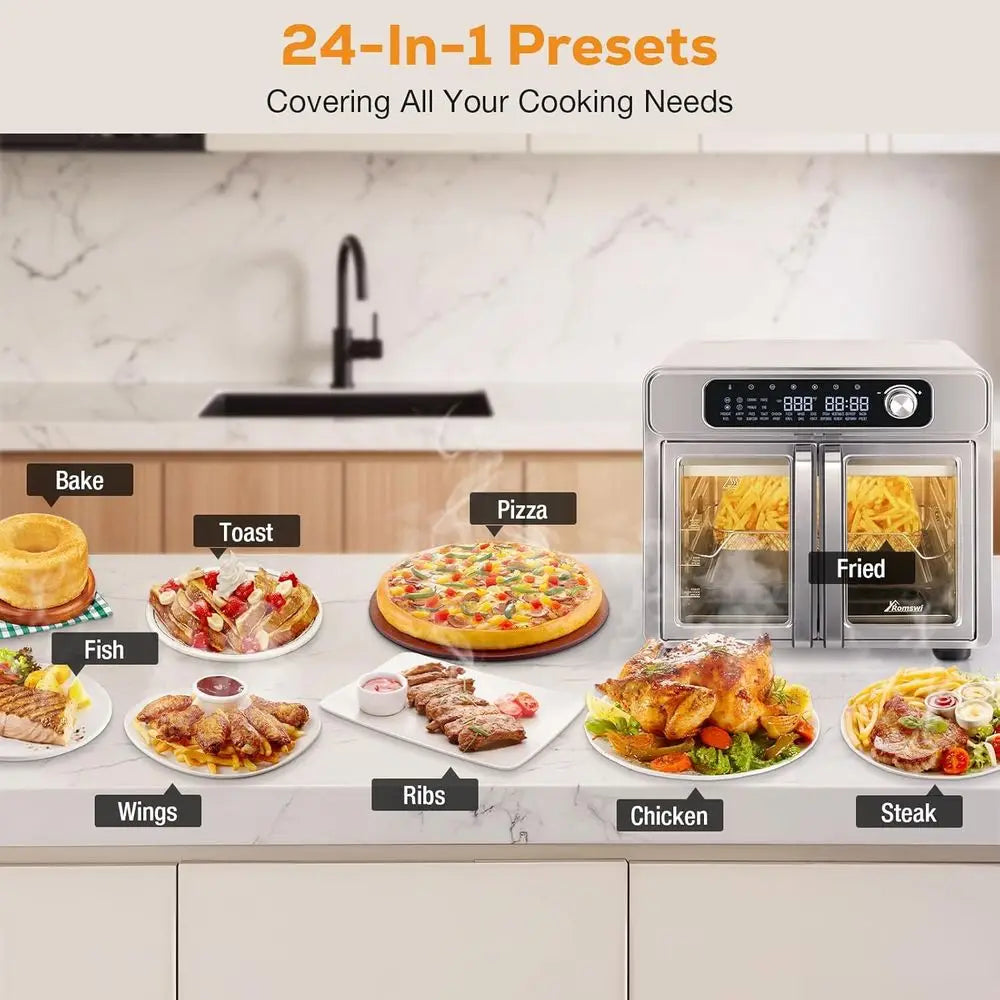 26-Quart French Door Air Fryer Toaster Oven with 24 Functions, Digital Controls, 12 Pizza, 6-Slice Toast, 6lb Rotisserie, 6 Acce