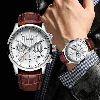 2024 LIGE Top Luxury Mens Watch Casual Business Quartz Watches Men Fashion Leather Wristwatch Waterproof Male Clock Reloj Hombre