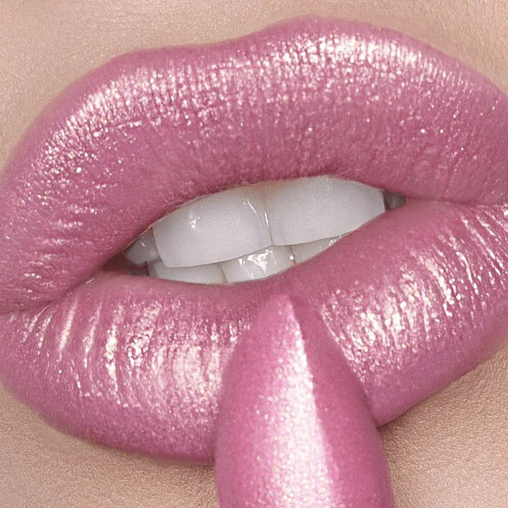 Pearlescent Pink Lipstick, Glitter Shimmer Lip Color, High-Pigment Long-Wear Waterproof Formula for Daily Beauty Looks