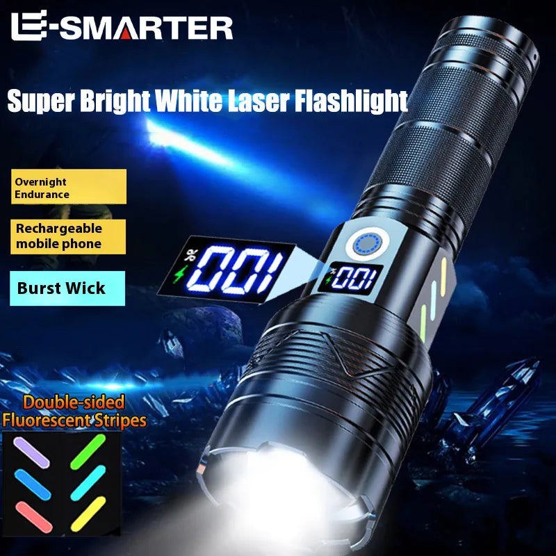 Super Bright Laser Flashlight Zoomable USB Rechargeable Torch Lamp 5 Lighting Modes Outdoor Adventure Long Range Flashlight