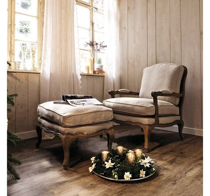 French farmhouse antique wooden armchair lounge living room furniture with stool accent chair - Kimlud