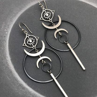 Vintage Exaggerate Personality Moon Hanging Earrings for Women 2022 Cool Punk Evil Eye Long Pendant Earring Party...