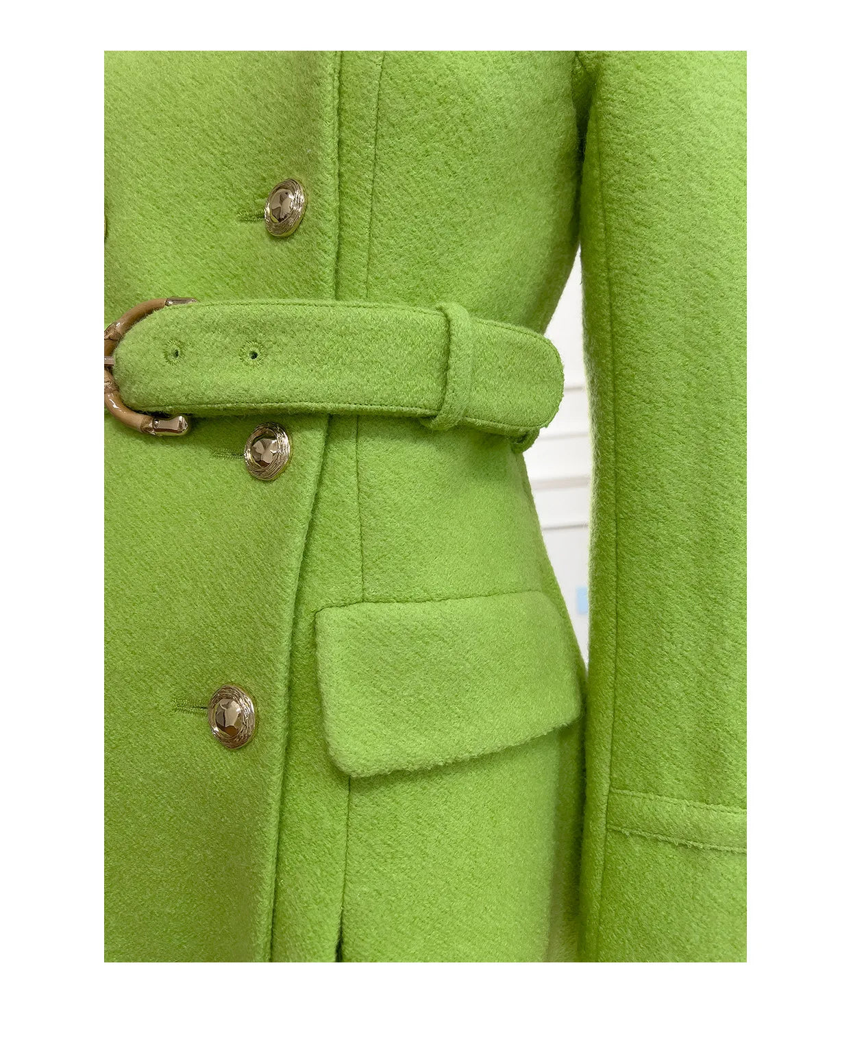 IEQJ Fashion Autumn Winter Green Woolen Coat Women Turn Down Collar Long Sleeves Double Breasted Sashes Slim Blends Coats New