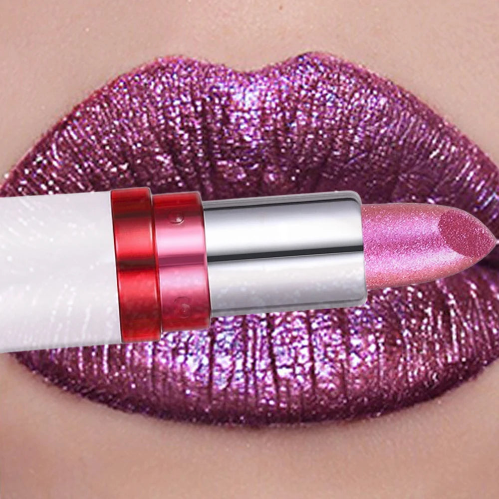 Radiation Metallic Blue Purple Chameleon Lipstick Glitter Diamond Color-Changing Green Lip Gloss Pearl Shine Charming...