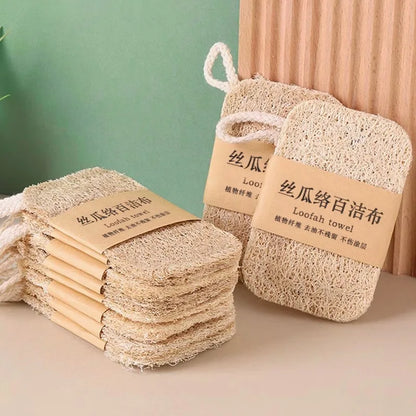 Natural Loofah Sponge Scrubber Plant Fiber Dish Washing Pad Oil Stain Remover Reusable Kitchen Cleaner with Rope Handle Cleaning