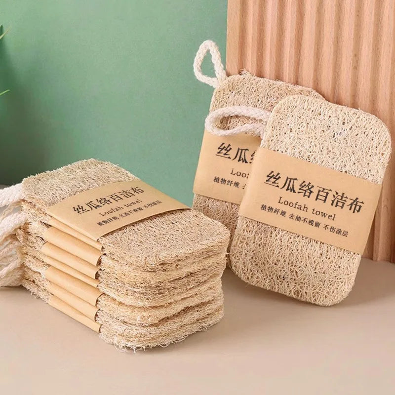 Natural Loofah Sponge Scrubber Plant Fiber Dish Washing Pad Oil Stain Remover Reusable Kitchen Cleaner with Rope Handle Cleaning
