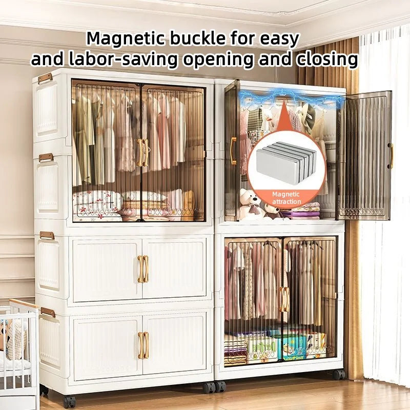 80cm no-installation folding storage cabinet, bedroom children's wardrobe, multi-layer storage box with wheels - Kimlud