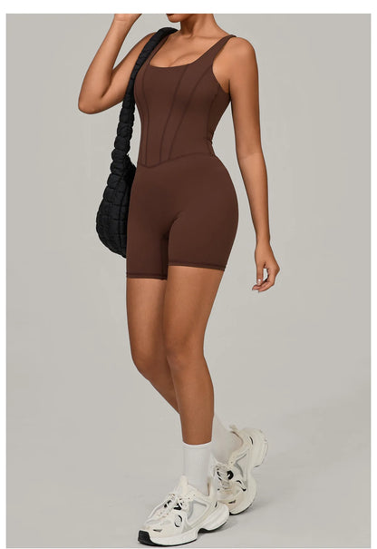 Women's Sports Suit Adjustable Shoulder Strap Jumpsuit One Piece Halter Sleeveless Bodysuit Short Jumpsuits Push Up Sportswear