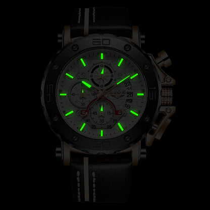 New Top Brand LIGE Mens Watches Fashion Sport Leather Watch Man Luxury Date Waterproof Quartz Chronograph Relogio Masculino+Box
