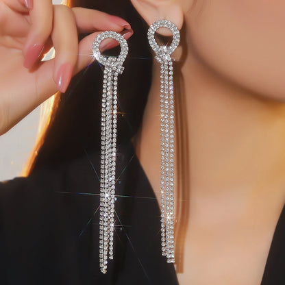 Silver Rhinestones Earrings for Women Sparkly Long Linear Dangle Earrings Dangle Tassels Statement Earrings Bridal Wedding