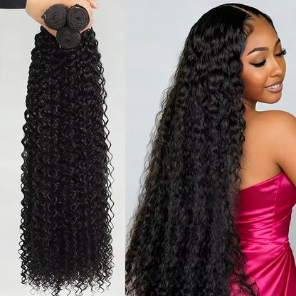 Deep Wave Human Hair Bundles Curly Hair 30Inch Brazilian Weaving Raw Virgin 100% Unprocessed Double Weft Hair Bundles Extensions - Kimlud
