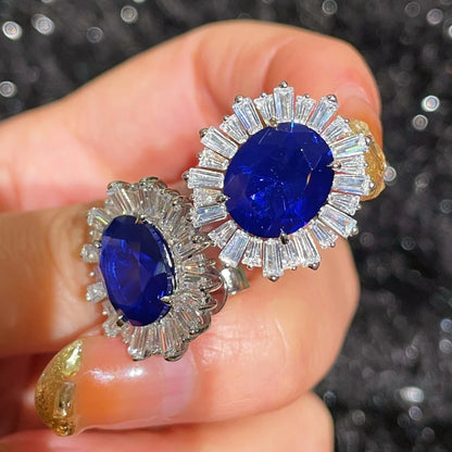 Wong Rain Luxury 925 Sterling Silver Oval Cut Sapphire High Carbon Diamond Gemstone Women Earrings Ear Studs Fine...