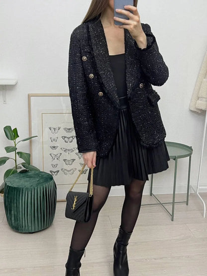 2021 autumn new style small fragrant black temperament wool small suit jacket women's self-cultivation suit blouse