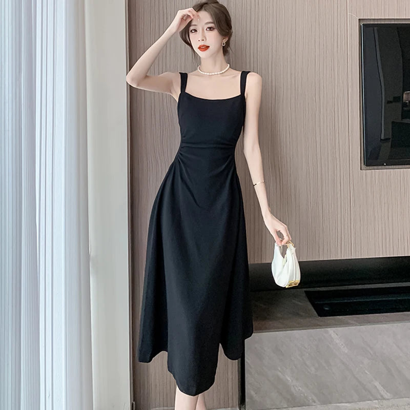 2026 New White Square Collar Sling Sexy Long Dress Women Elegant Luxury Dance Party Dress Summer Korean Vintage Bodycon Vestidos - Kimlud