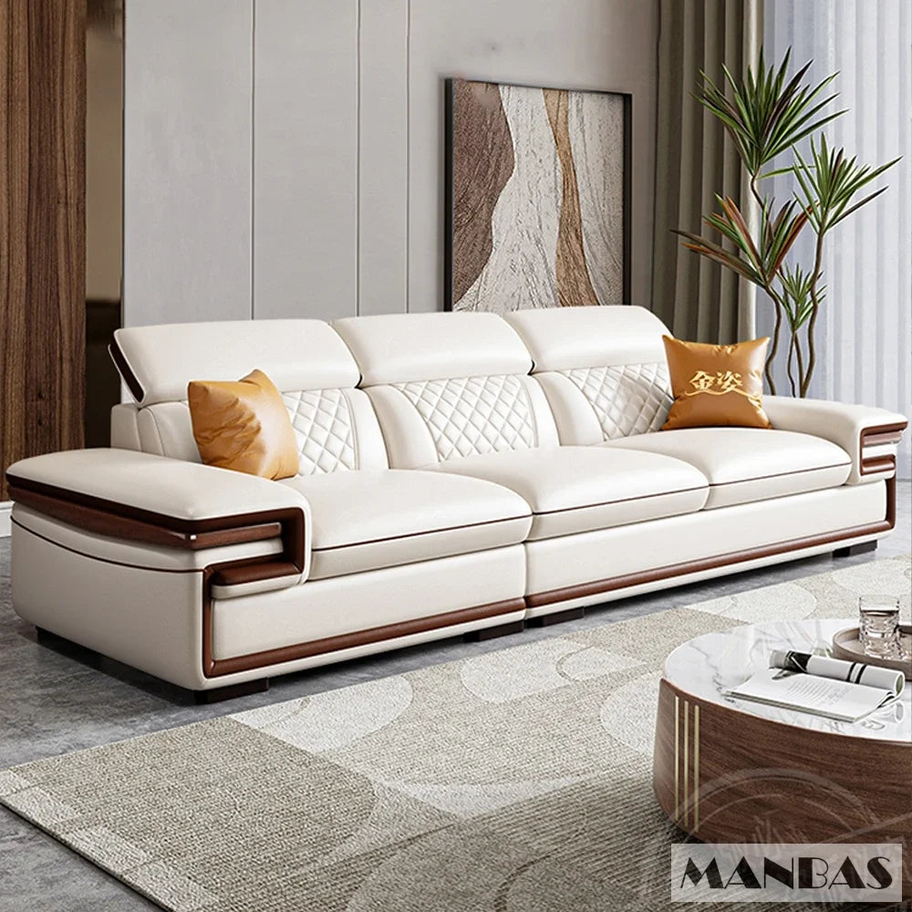 Linlamlim Premium Italian Genuine Leather Sofa Set for Living Room with Adjustable Headrests, Bluetooth Speaker, Wireless Charge