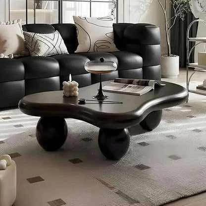 Oval Coffee Table for Living Room Modern Irregular Coffee Table Asymmetrical Unique Center Table (G White 45.7in)