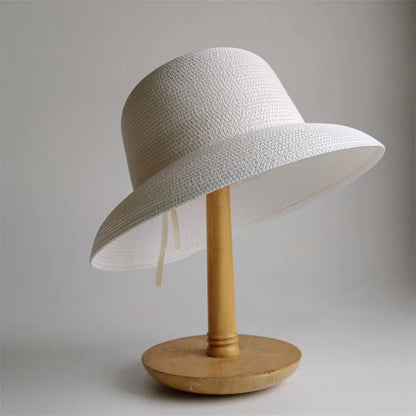 New Summer Sun Hats Ladies Solid Plain Elegant Wide Brim Hat Female Round Top Panama Floppy Straw Beach Hat Women |...