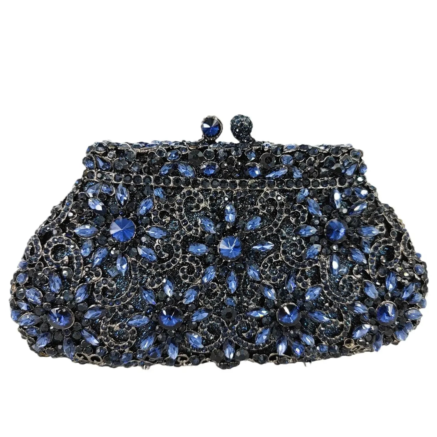 Boutique De FGG (in stock) Flower Crown Clutch Silver Crystal Evening Handbag Women Party Prom Bag Bridal Clutches Wedding Purse - Kimlud