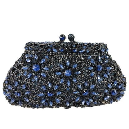 Boutique De FGG (in stock) Flower Crown Clutch Silver Crystal Evening Handbag Women Party Prom Bag Bridal Clutches Wedding Purse - Kimlud