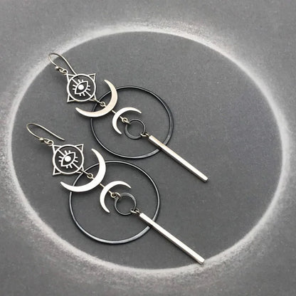 Vintage Exaggerate Personality Moon Hanging Earrings for Women 2022 Cool Punk Evil Eye Long Pendant Earring Party...