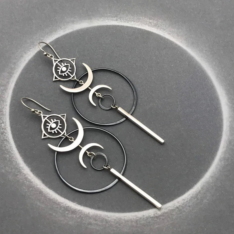 Vintage Exaggerate Personality Moon Hanging Earrings for Women 2022 Cool Punk Evil Eye Long Pendant Earring Party...