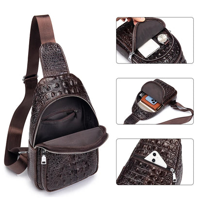 SCHLATUM men's Genuine Leather vintage Crocodile Pattern Chest Bag luxury men crossbody Travel bag multifunction sling bags