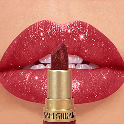 Diamond Pink Lipstick Chocolate Brown Metallic Glitter Lipstick Long-Lasting Waterproof Shimmer Pearl Sparkling Lip Gloss Makeup - Kimlud