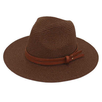 Summer Straw Sun Hat Panama Hats Grass Knitted Gift Hat Breathable Leisure Jazz Hat European American Style Straw Hat Beach Caps - Kimlud