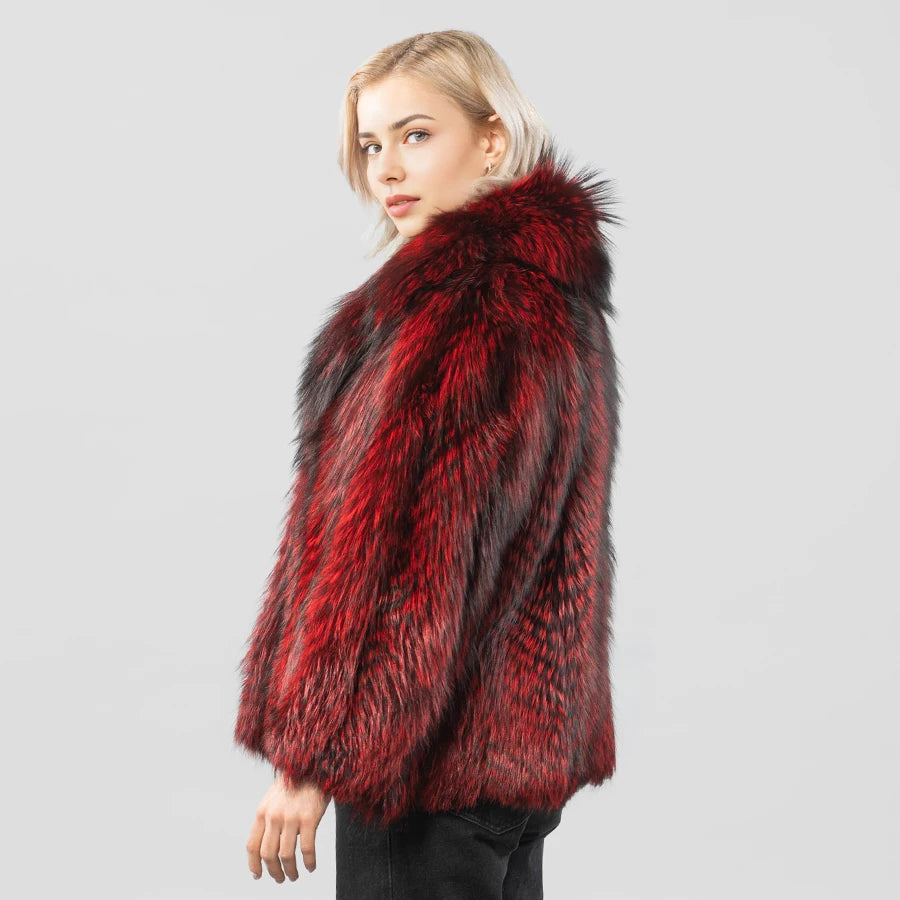 Real Red Silver Fox Fur Jacket With Collar Natural Fox Fur Coat Women's Winter Jacket Best Selling Genuine Fur Outerwear