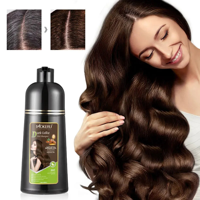 Mokeru Argan Oil Natural Avocado Keratin Long Lasting Dark Coffee Brown Permanent Hair Dye Shampoo for Gray Hair Coverage
