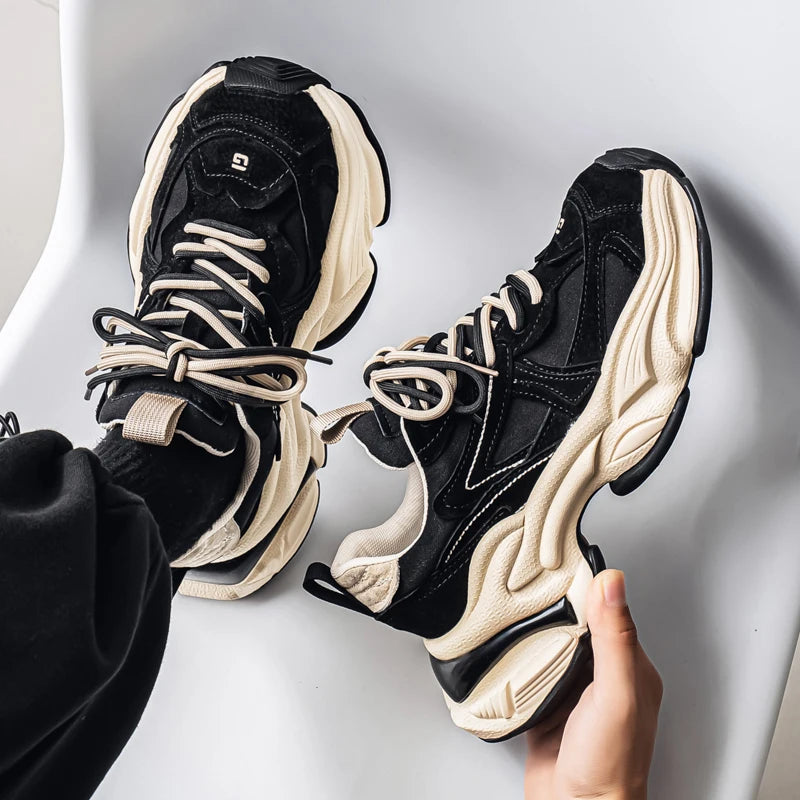 Lacing up Men's and Women's Couple Sport Shoes 2025 Thick Sole Luxury Design Casual Retro Dirty Casual Sneakers Breathable Upper - Kimlud