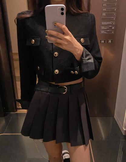 Chic ort Outerwear Women's Springtime Ele round Ne Loose Long Sve Top Faionable Design Sense Commute Sle Coat