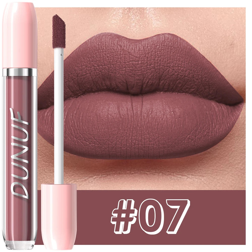 DUNUF 1Pc Matte Lip Gloss Bean Paste Liquid Lipstick Long-Lasting Waterproof Easy To Color Non-Fading Sexy Red Matte Lip Glaze