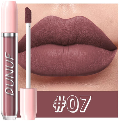 DUNUF 1Pc Matte Lip Gloss Bean Paste Liquid Lipstick Long-Lasting Waterproof Easy To Color Non-Fading Sexy Red Matte Lip Glaze