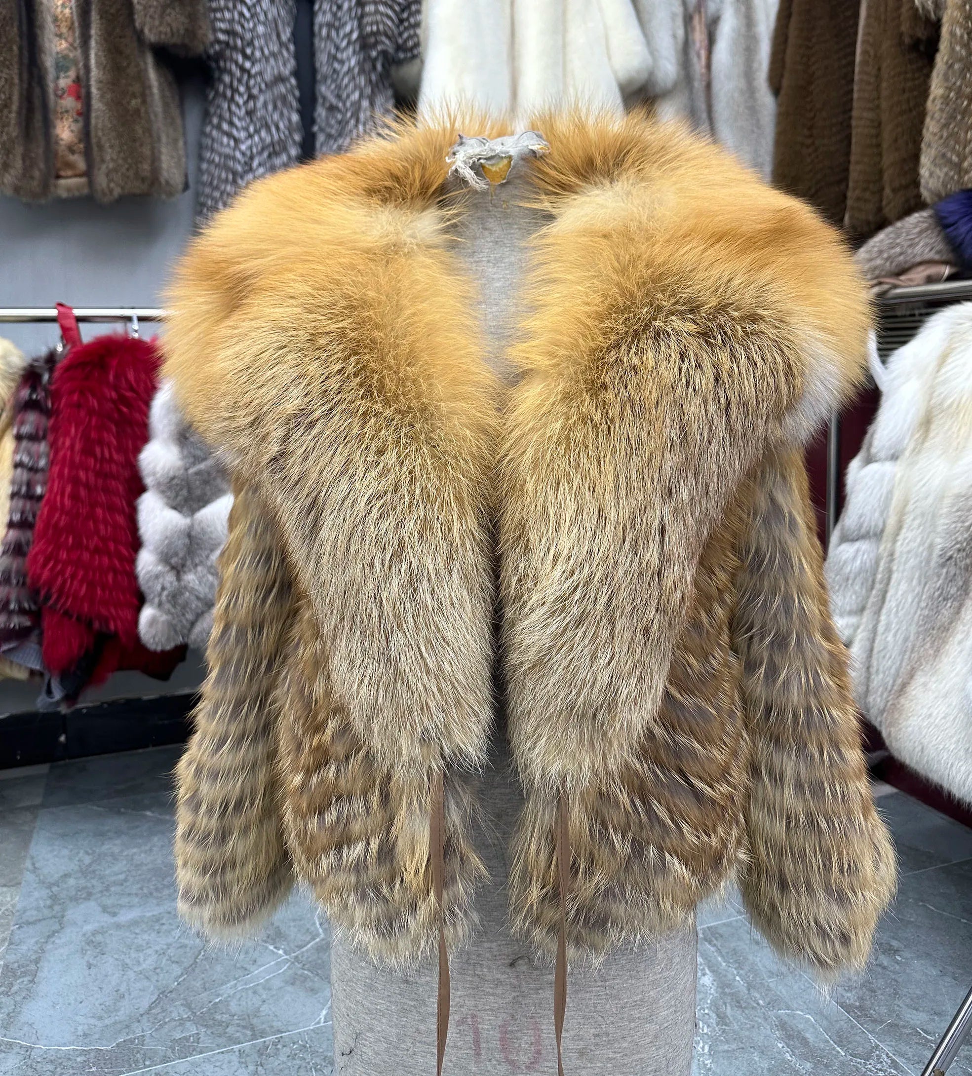 Lady's Natural Stripes Fox Fur Coat with Big Collar Spring Autumn Luxury Fashion Jacket