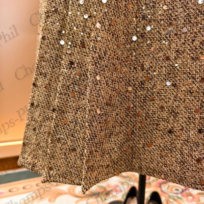 Shiny Sequins Refinement Original Light Luxury Designer Elegant Temperament Slim Fashion Waist Dress Temperament Commuting Coat