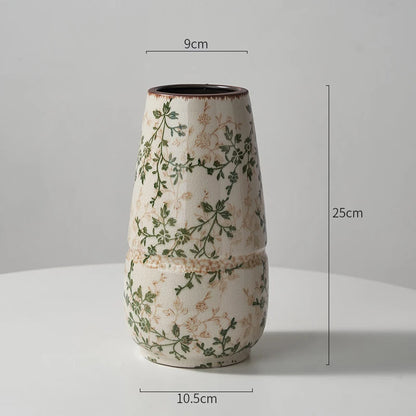 New Chinese pastoral green retro ceramic vase flower arrangement hydroponics living room dining table creative ornament