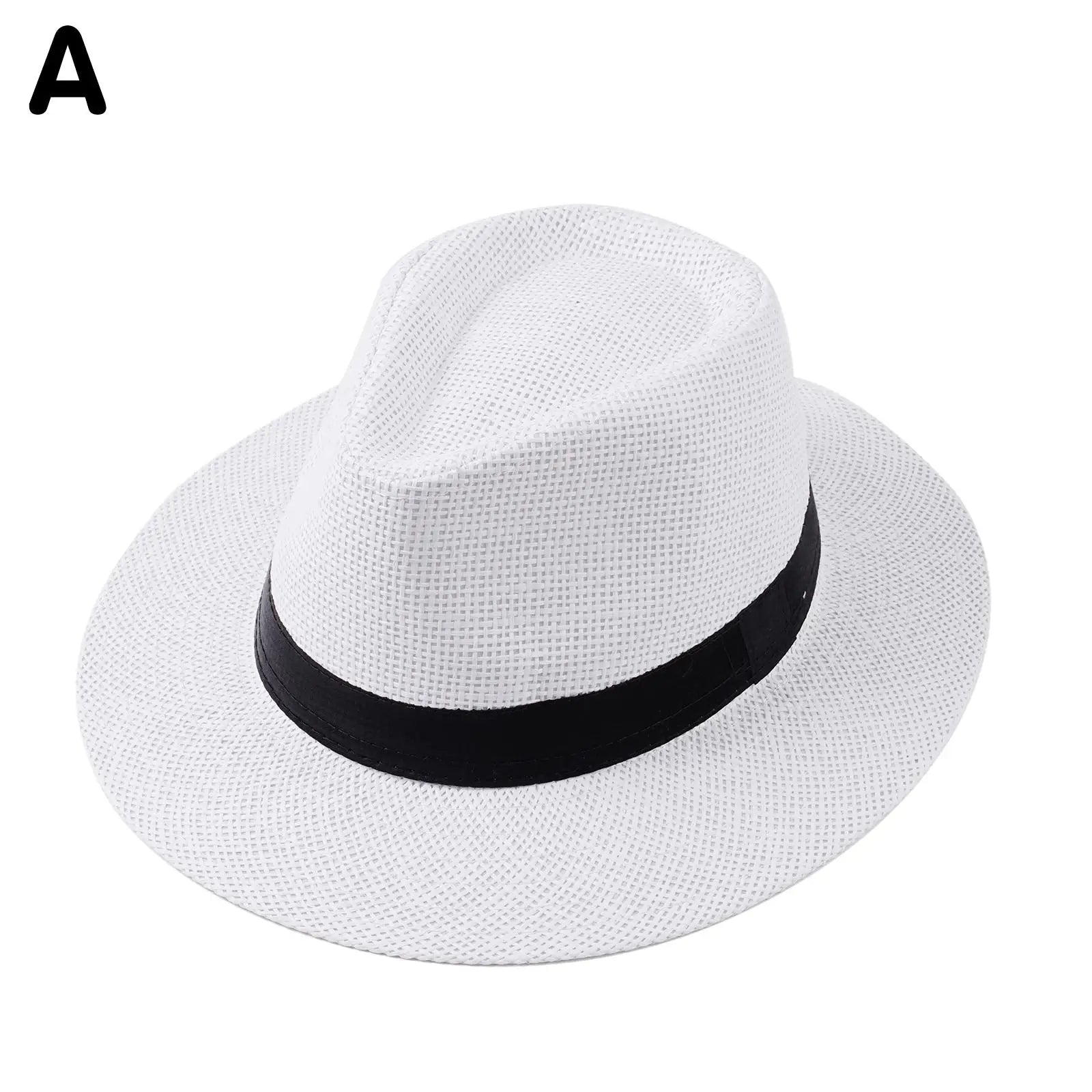 Fashion Unisex Panama Straw Hat Men Women Summer Casual Beach Flat Straw Hat Sunshade Wide Brim Jazz Fedora Cowboy Sun Hat