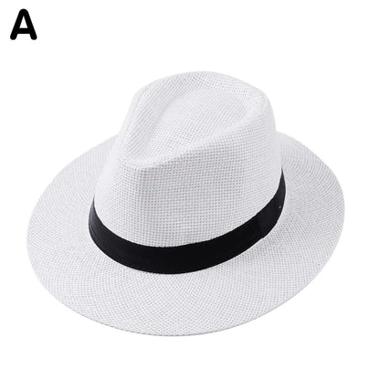 Fashion Unisex Panama Straw Hat Men Women Summer Casual Beach Flat Straw Hat Sunshade Wide Brim Jazz Fedora Cowboy Sun Hat