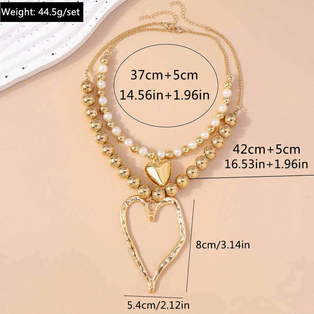 Exaggerated Hollow Big Heart Pendant Necklace for Women Girls CCB Ball Beads Necklace Party Club Punk Jewelry Gifts