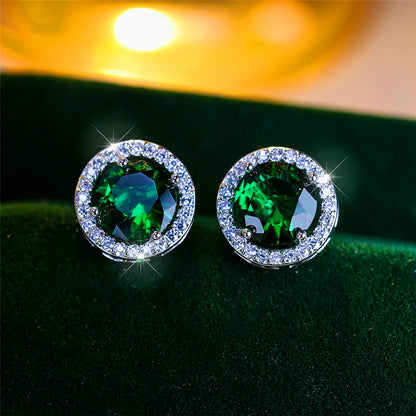 Luxury Female Crystal Purple Blue Green Round Stud Earrings Silver Color Wedding Jewelry For Women | Kimlud Luxury Jewelry