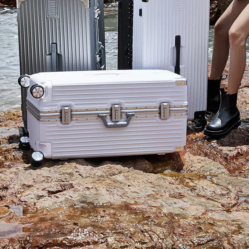Oversized 28/50/70/80-inch Suitcase Aluminum Frame Suitcase on Wheels Large capacity Leather Luggage with Combination Lock
