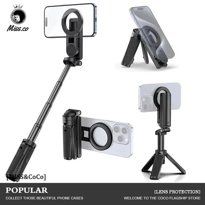 2026 Magnetic Selfie Stick Phone Tripod w Remote Extend Cell Phone Tripod Stand For MagSafe iPhone 16 15 14 13 12 XIAOMI SAMSUNG