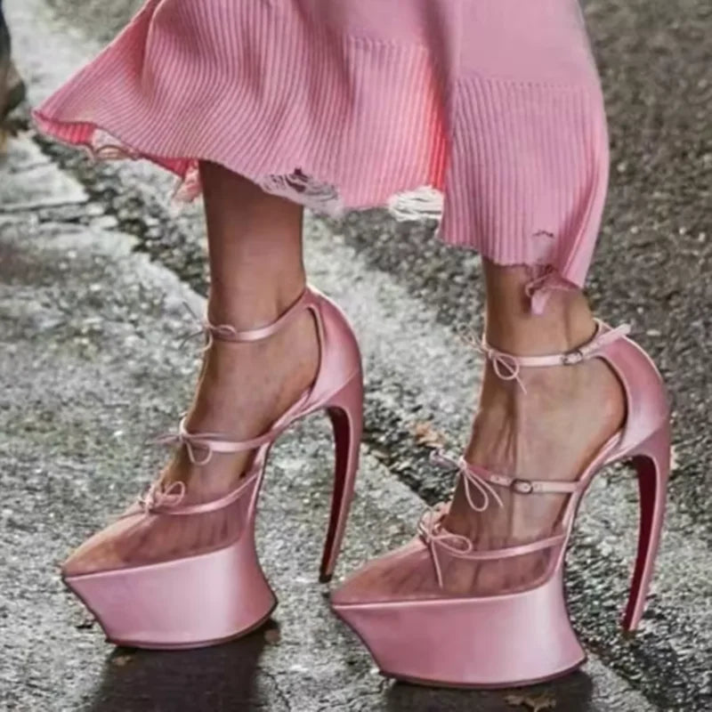 2026 Runway Women High Heels Shoes Butterfly-Knot Ankle Strap Thick Bottom Sandals Ladies Stiletto Platform Wedding...