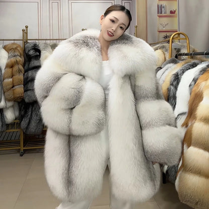 2025New Winter Luxury Warm Finnish Fox Fur Grass Coat Women's Jacket Full Leather Medium Long Fashion Plus Size RealFox...