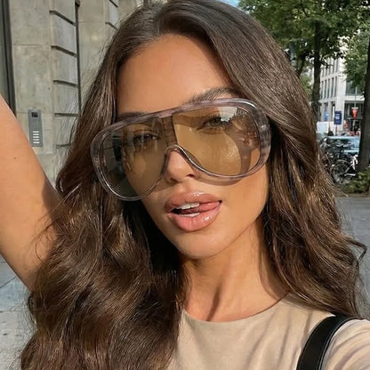 Oversized One Piece Large Frame Y2K Cat Eye Sunglasses for Women Men Retro Square Gradient Sun Glasses UV400 Decoration Shades